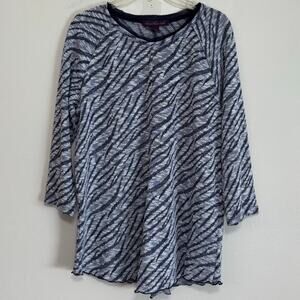 Gloria Vanderbilt Women’s Navy Blue Gray & White Knit Sweater Size L